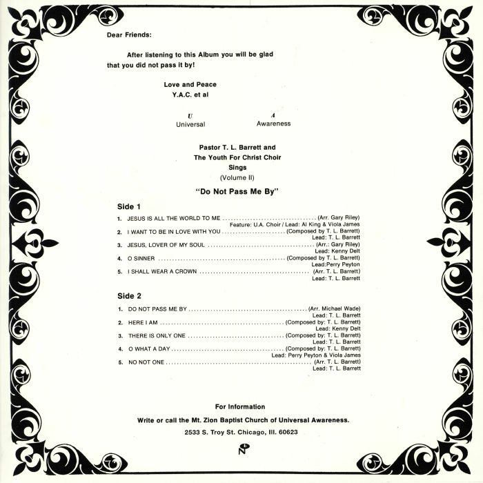 Pastor T.L. Barrett & The Youth For Christ Choir - Do Not Pass Me By Vol. II - LP - Image 2