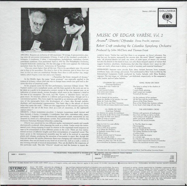 Edgar Varèse / Robert Craft - A Sound Spectacular: Music Of Edgar Varèse - Vol. 2: Arcana ‧ Déserts ‧ Offrandes - LP - Image 2