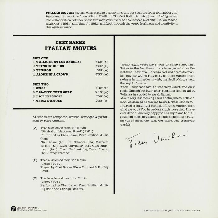 Chet Baker & Piero Umiliani - Italian Movies - LP - Image 2