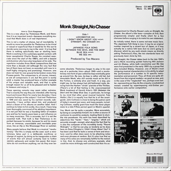 Thelonious Monk - Straight, No Chaser - LP - Image 2